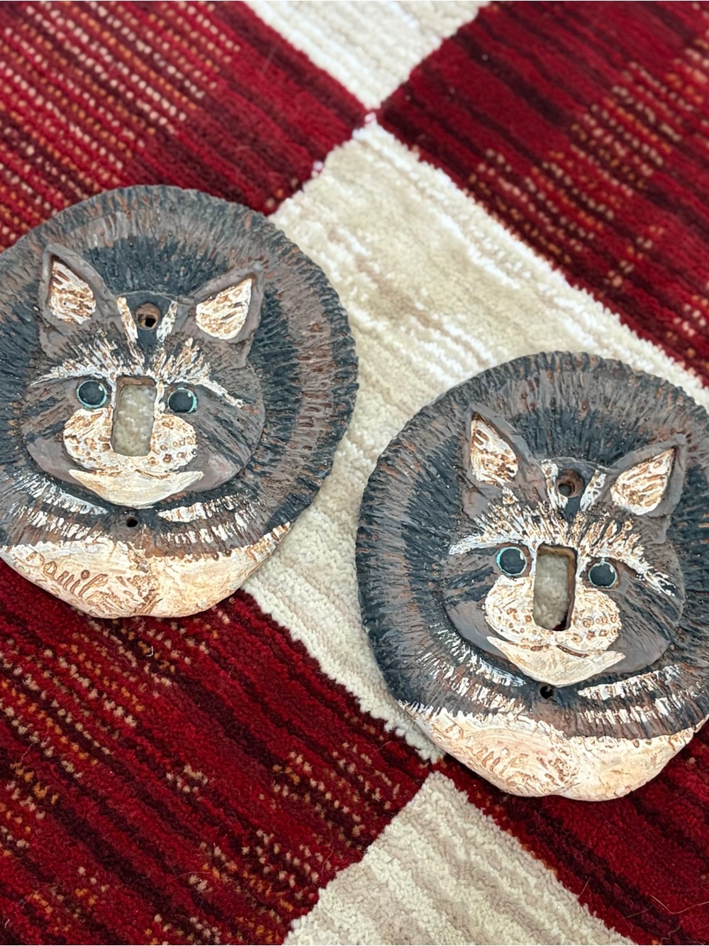 Vintage 80s Chunky Cat Switch Plate Covers